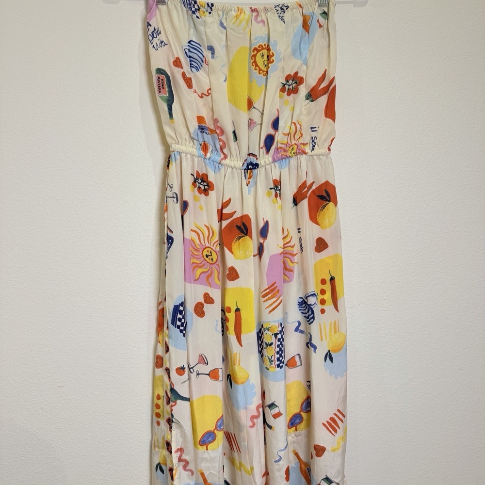 Women's M Strapless Pant Jumpsuit Graphic Italian Riviera Sun Motif Multicolor